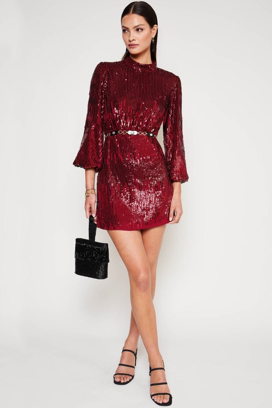 RIXO Samantha Sequin Crepe Mini Dress in Red Ombre